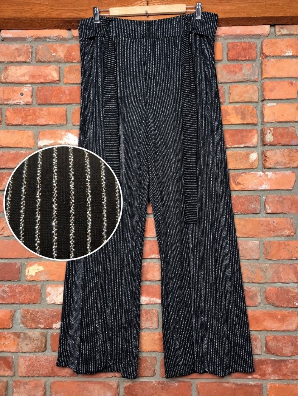 Torrid NWT Metallic Pinstripe Wide Leg Pants High Rise Stretch Belted Trouser